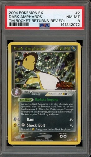 Pokemon Dark Ampharos EX Team Rocket Returns Reverse Holo Rare #2 PSA 8