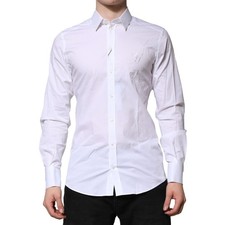 DOLCE & GABBANA Shirt White Cotton GOLD Long Sleeves Formal 40/US15.75/M 830usd