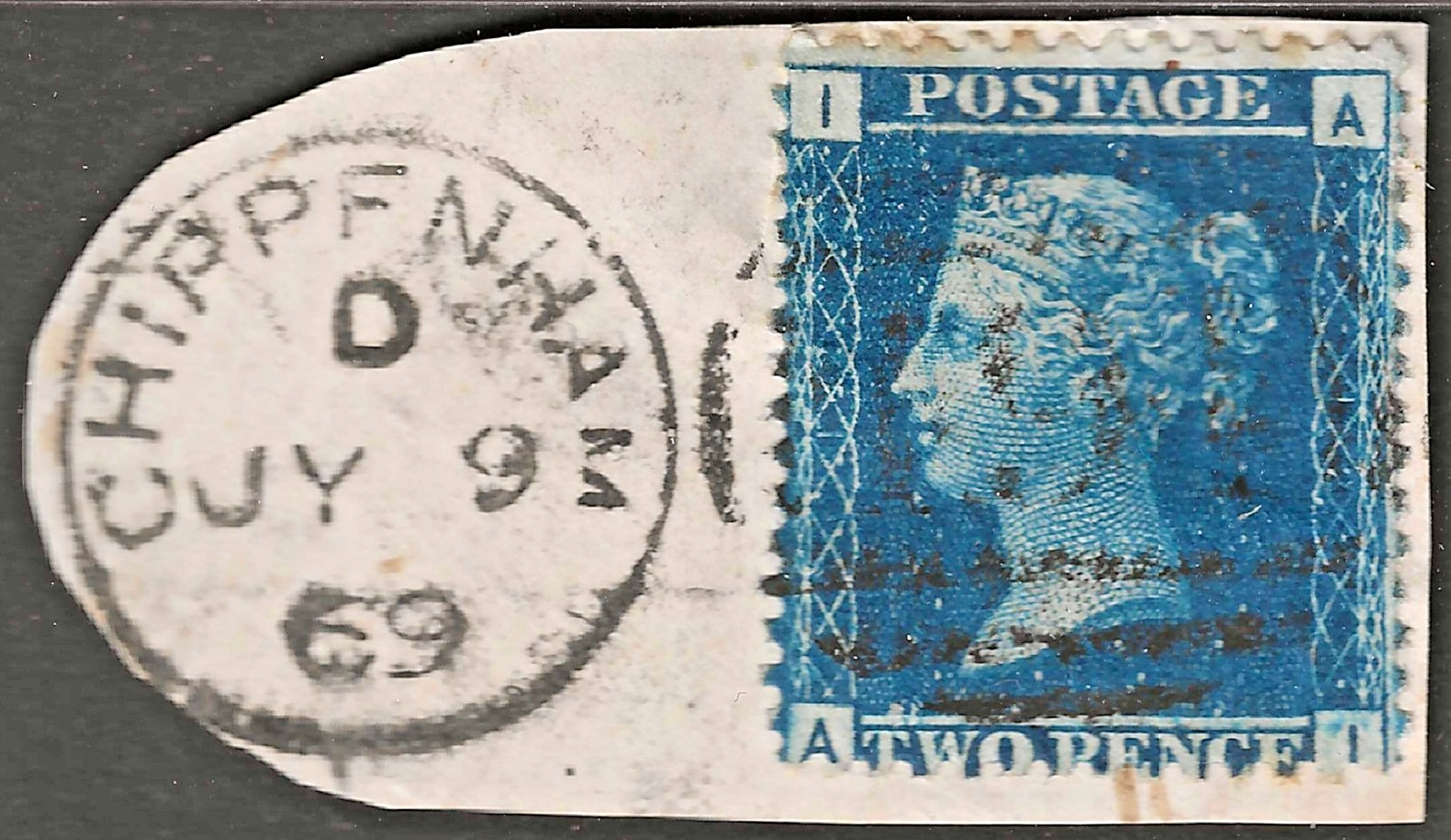 GB QV 1858 2d Blue - SG45 - Plate 12 - Letters AI - Postmark Chippenham ...