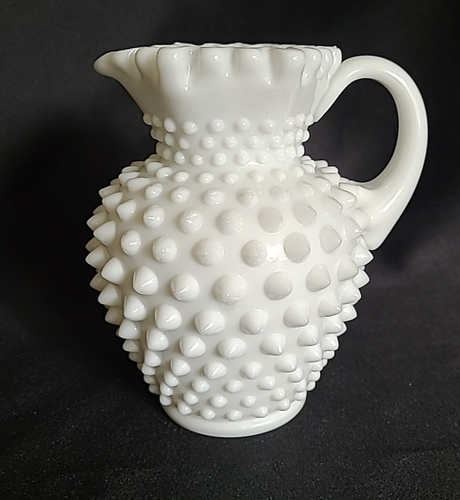 Fenton Hobnail Milk glass Pitcher White 5.25in Small Vase with Handle Vintage - Picture 9 of 12