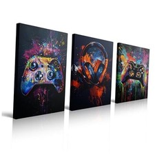 Stylish Gaming Room Decor For Boys - Cool 3pc Canvas Wall Art With 12"x16"x3