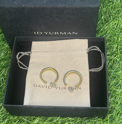 DAVID YURMAN Sterlingsilber & 18 K Gold CROSSOVER KABEL CREOLEN OHRRINGE