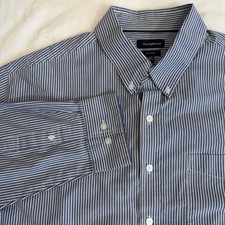 Croft  Barrow Men's Easy Care Dress Shirt Blue White Striped Classic Fit XL