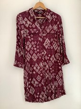 Debenhams Collection 10 Maroon Geometric Print Shirt Dress Tunic Boho UK 