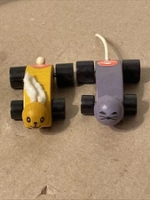 2 Small Wood Schowanek Toy Cars Rabbit & Cat?? On Wheels