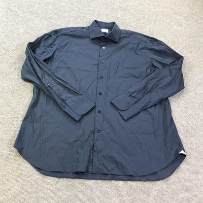 Mazzarelli Shirt Mens 2XL Navy Blue Dress Button Front Long Sleeve Made Italy