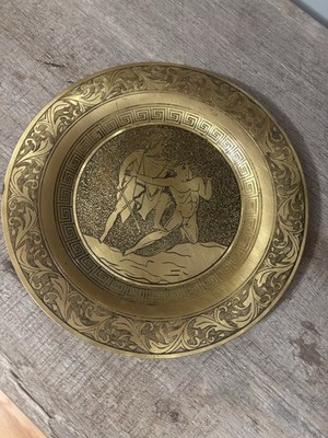 Vintage Hand Made In Greece Brass Plate Greek Mythology Wall Hanging Decor