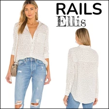 Rails Ellis Top Womens S Cream Grey Jaguar Print Gauze Button Down Shirt Coastal