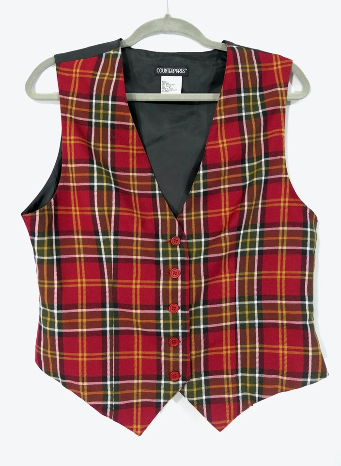 Ivy League Preppy Vintage Años 90 Tartán Cuadros Chaleco Y Conjunto Corto Contrapartes M 8 Foto 2 de 4