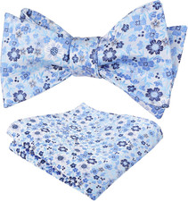 Mens 2-Piece Floral Self-Tie Bow Tie and Pocket Square Set for Weddings  Events