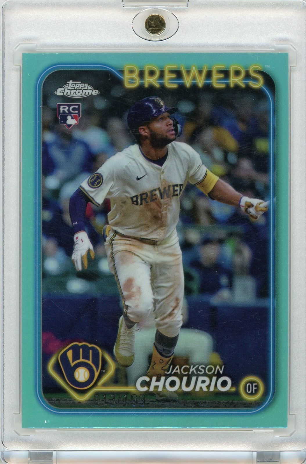 2024 Topps Chrome Update Jackson Chourio #USC18 Aqua Refractor /199 RC
