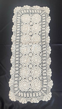 White Crocheted Lace Table Runner Handmade Floral Vintage/Retro Lace Trim
