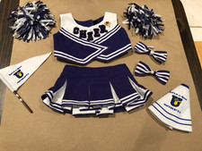 Build A Bear Blue Cheerleading Outfit W/Vintage Pleated Skirt  & Accessories