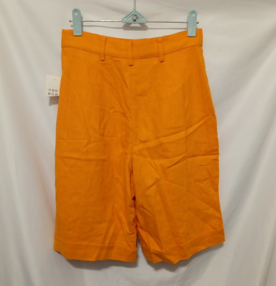 AND NOW THIS Hi Rise Pleated Linen Blend Bermuda Shorts Women XS Mango Orange thumbnail 5