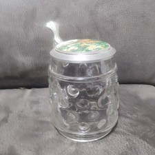 Glasbierkrug mit Zinndeckel (Hirschmotiv aus Email auf dem Zinn Deckel)