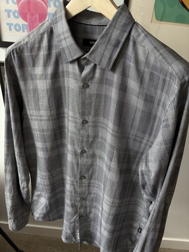 Hugo Boss Nemos L/S Dress/Casual Shirt Italian Fabric Black/White Plaid Large - Picture 2 of 12