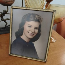 Vintage 50s Brass Metal Picture Frame Iridescent Brass Inlay Gold Tone 8"x10"