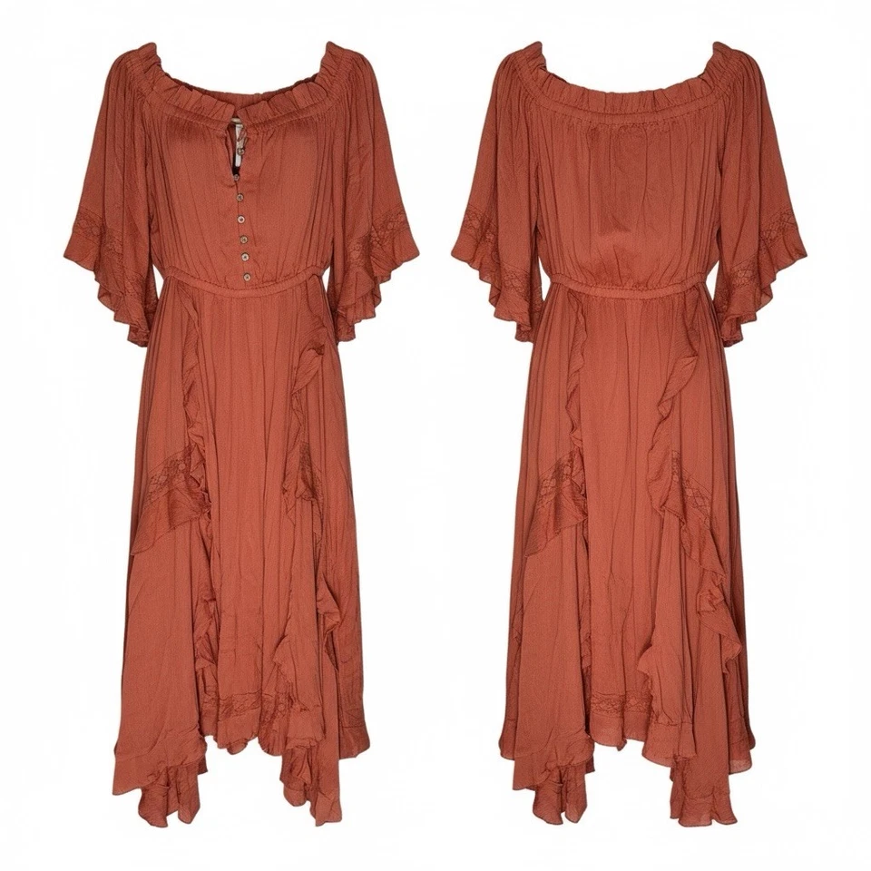 RARO NUEVO CON ETIQUETAS Vestido Free People In Your Dream Volantes Talla S Melocotón Maxi Volantes Boho Foto 4 de 4
