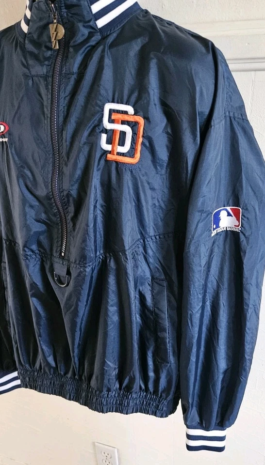 VTG 1999 San Diego Padres MLB Pro Player Navy Half Zip Cage Jacket Sz L Oversize - Image 4 of 4