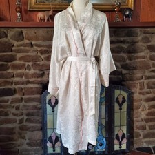 Vtg Victoria Secret Gold Label White Satin Kimono Robe Rose Jacquard OS