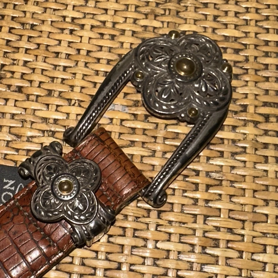 Cinturón Mujer Brighton Vintage M/L 32 Marrón Cocodrilo Repujado Hebilla Ornamentada 40357 Foto 4 de 4