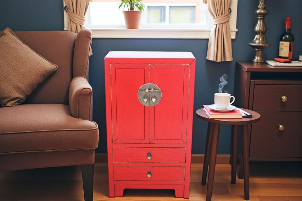 chinesische Kommode Sideboard 2 Schubladen 2 Türen rot #M-KOM-A26R