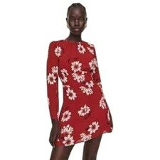 Reformation Floral Print Midi Laken Dress Burgundy White Size 10 Long Sleeve