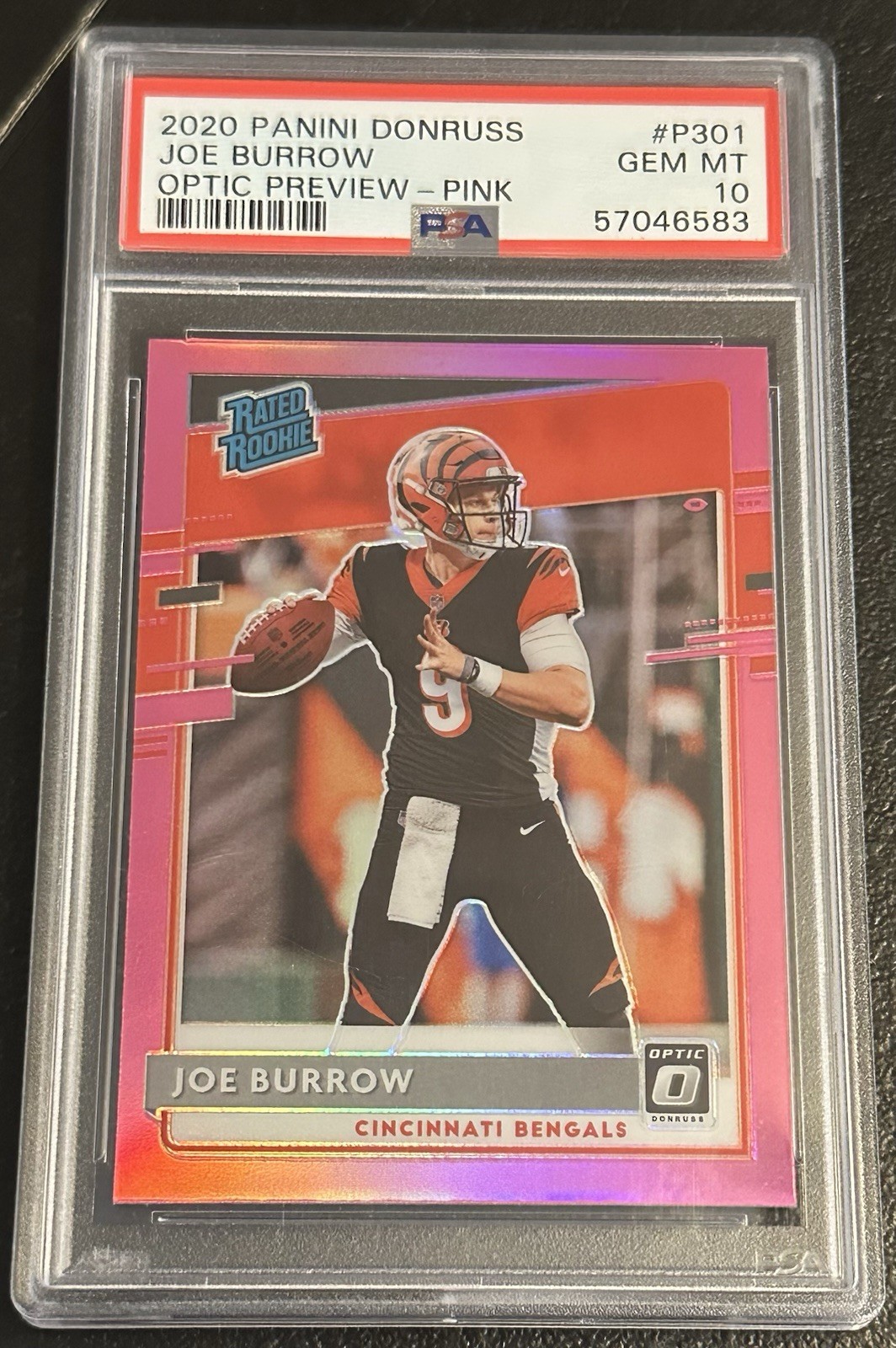 2020 Donruss Joe Burrow Optic Pink Rated Rookie PSA 10
