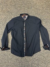 Denim  Flower Ricky Singh Shirt Mens L Blue Polka Dot Flip Cuff Button Down L/S