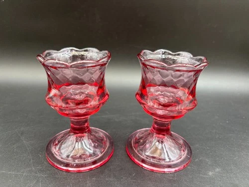 Set of 2 ~ Fenton Art Glass Diamond Optic Pink Dusty Rose Votive Candle Holders