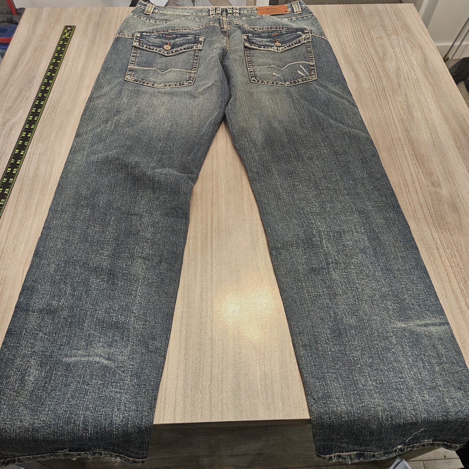 Hugo Boss HB83 Button Fly Jeans Men's 36x34 Flap Pockets Med Blue Distressed  thumbnail 3