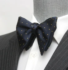 Men's Self-tied Bow Tie Navy Polka Dot 100%Silk Big Butterfly bow tie S585