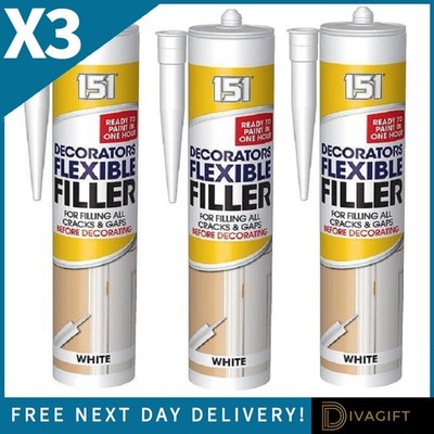 3 x WEISSE DEKORATEURE FLEXIBLE FÜLLER 280ML ZUM FÜLLEN VON ACRYL RISSEN & LÜCKEN NEU