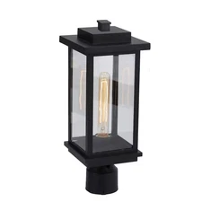 LNC Sabrina 18.1-in Matte Black with Seeded Glass Outdoor Light Post Lantern New