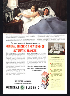 1950 GENERAL ELECTRIC AUTOMATIC BLANKETS COUPLE IN BED VINTAGE PRINT AD 