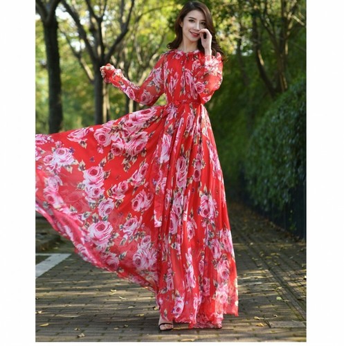 Womens Extra-long Chiffon Floral 