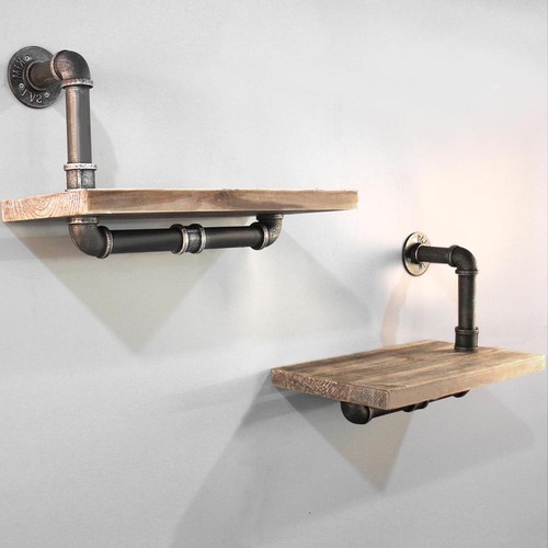 2Pcs Rustic Industrial DIY Pipe Shelf Vintage Floating Shelves Wall Shelving Set - Picture 2 of 8