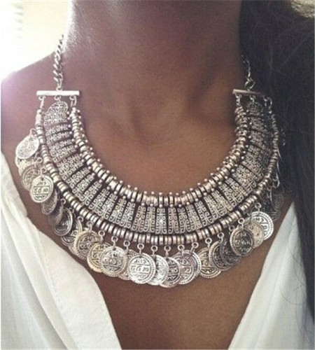 Boho Coin Chunky Statement Necklace 