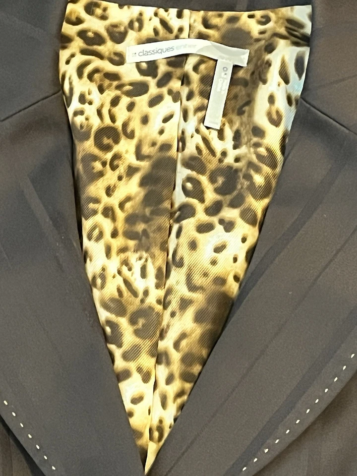 Chaqueta Blazer Classiques Entier Marrón Blanco Costuras Talla 0 Forro Estampado Leopardo Foto 4 de 4