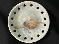 Vintage V. Porter Art Nesting Birds Trinket Dish Open Lace Edge Plate Hatchlings