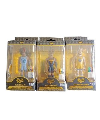 (3) Funko Gold NBA Vinyl Figures CHASE! - Ja Morant, Trae Young, Stephen Curry