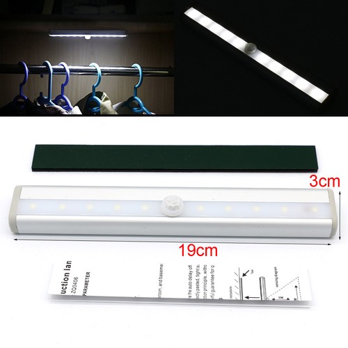 Wireless PIR Motion Sensor Drawer Cabinet Wardrobe 10 LED Light Battery Powered