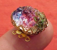 Vintage 19mm X 14mm Necklace Clasp Connector 3 Str Watermelon Glass Gold Plated