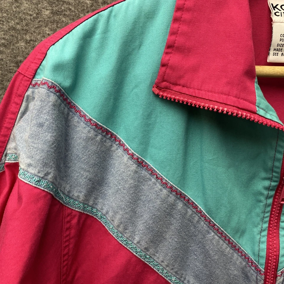 Chaqueta de Colección Koret City Blues Para Mujer M Retazos Años 90 Cremallera Rosa Teal Denim Stitch Foto 2 de 4