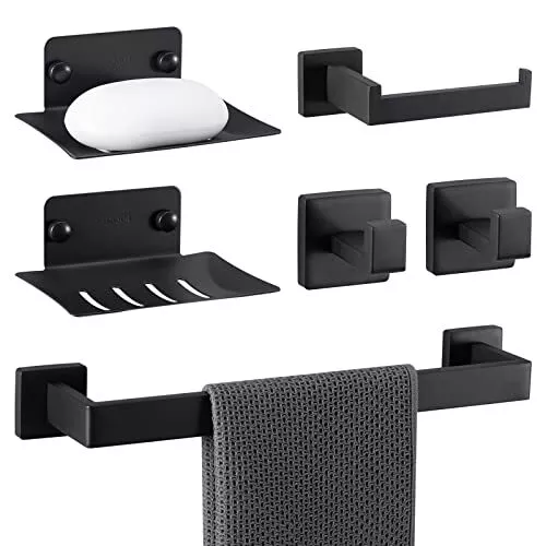 6 Pcs Matte Black Bathroom Accessories Set 304 Stainless Steel Bathroom  Hardware