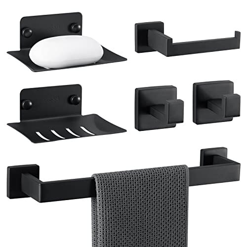 6 Pcs Matte Black Bathroom Accessories Set 304 Stainless Steel Bathroom