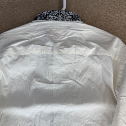 Tallia Men Size L Solid White Cotton Flip Cuffs Long Sleeve Casual Shirt - Picture 15 of 17