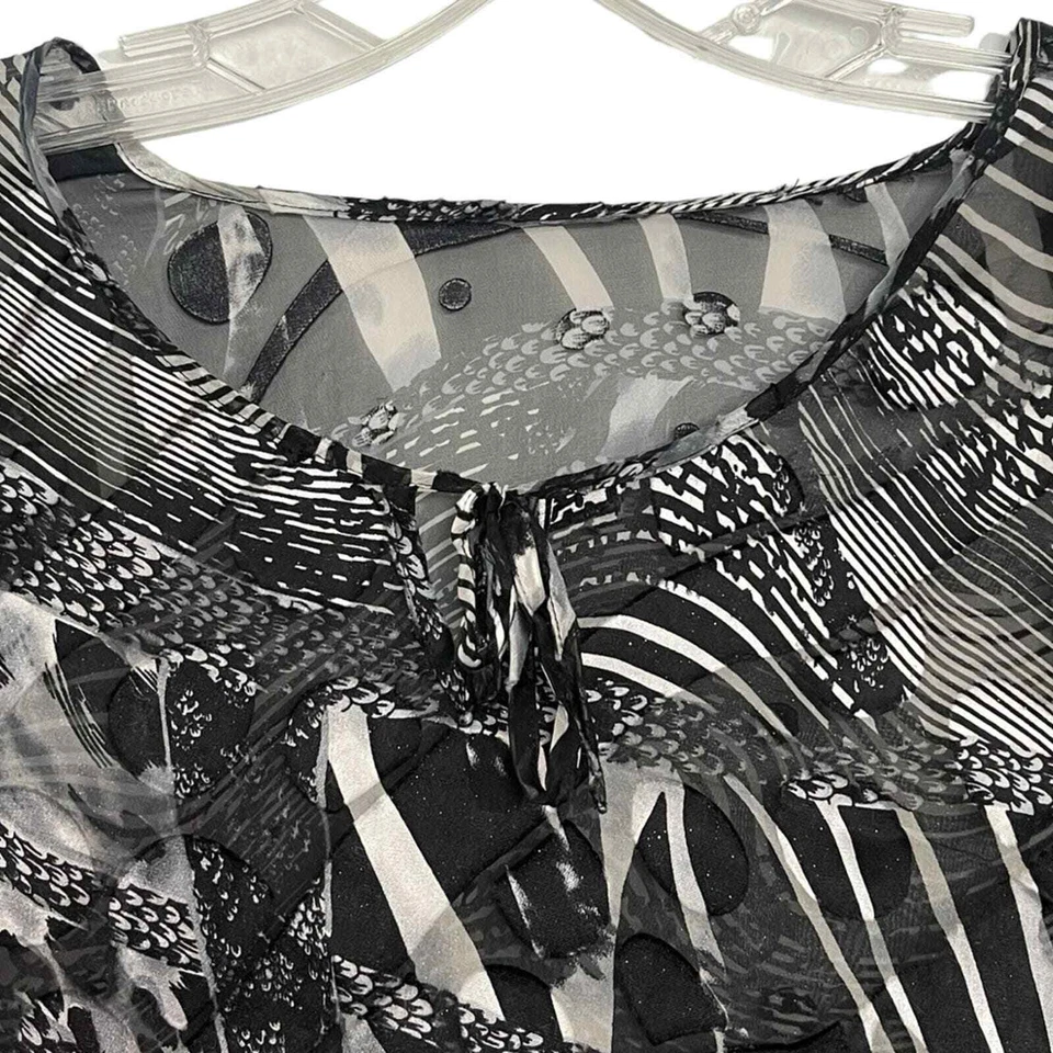 Túnica transparente vintage de mezcla de seda cubierta de playa blanco y negro cebra animal estampado L Foto 2 de 4