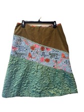 Oilily Women  s Vintage Skirt Sz 42 With Silk Liner Quilt Design Multi Textures