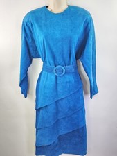Vintage Pia Rucci Dress Womens 8 Turquoise Suede Leather Deadstock w/tags